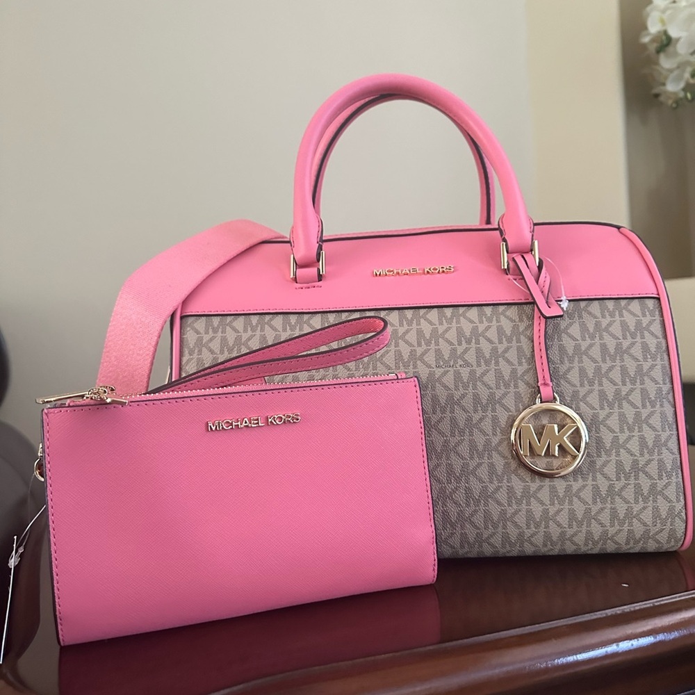 Michael Kors Jet Set Travel Duffle Satchel Shoulder Crossbody Bag & wallet set - Picture 3 of 17